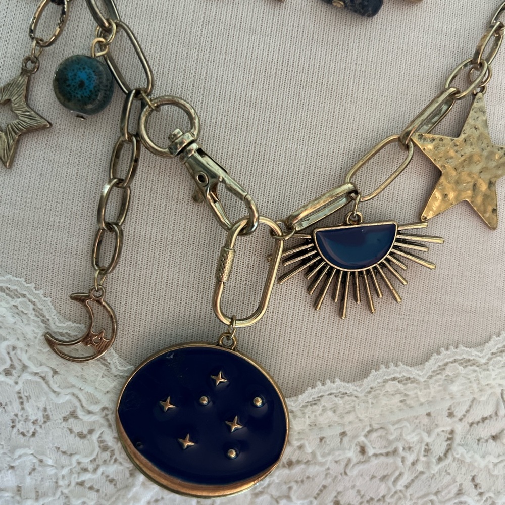 Free People Stargirl Maxamillion Gold and Blue Celestial Charm Necklace - Picture 3 of 5